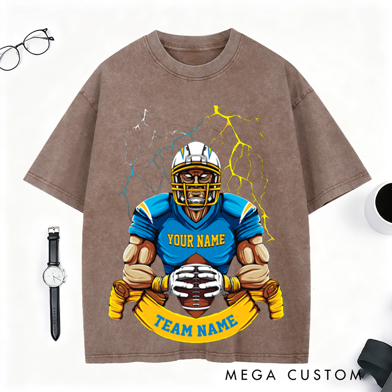 Personalized Lightning Football T-Shirt Strike Boldly with Your Team and Name
