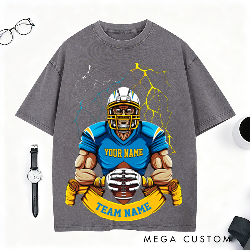 Personalized Lightning Football T-Shirt Strike Boldly with Your Team and Name