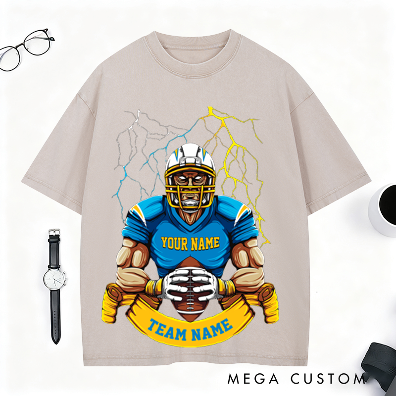 Personalized Lightning Football T-Shirt Strike Boldly with Your Team and Name