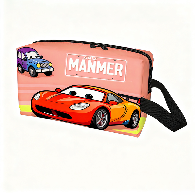 Personalized Cartoon Car Toiletry Bag with Custom Name Gift for Kids Cartoon Collectors