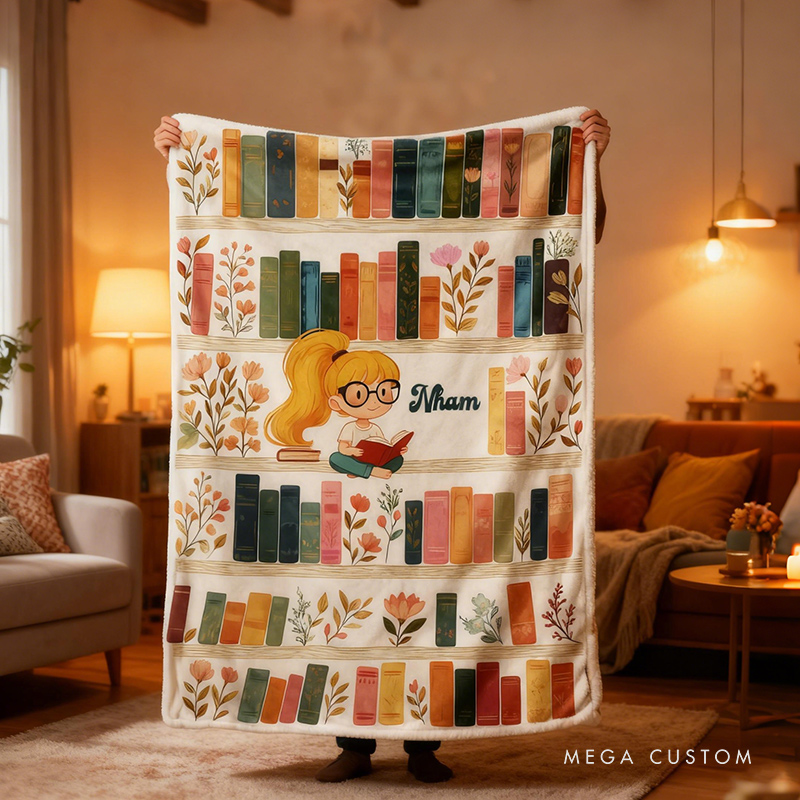 Personalized Book Floral Blanket Custom Name Gift for Book Lovers Readers