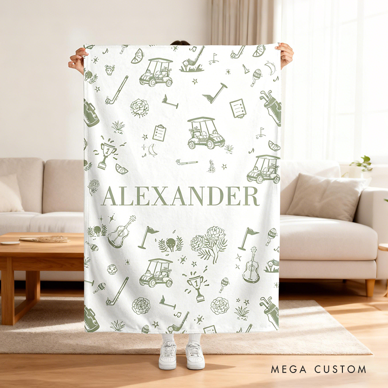 Personalized Golf Style Blanket Custom Name Gift for Golfers Players Course