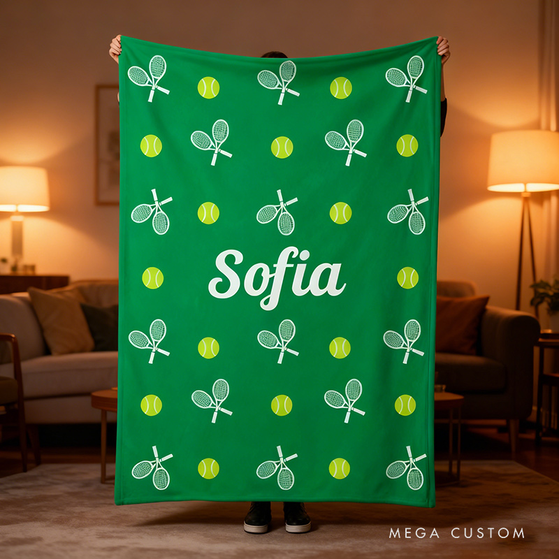 Personalized Tennis Blanket Custom Name Gift Tennis Lovers Courtside