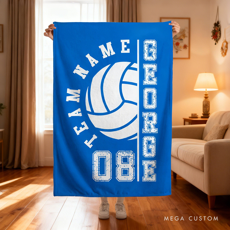 Personalized Volleyball Blanket Large Central Ball Print Custom Name Number Team Name Gift for Volleyball Fans Players