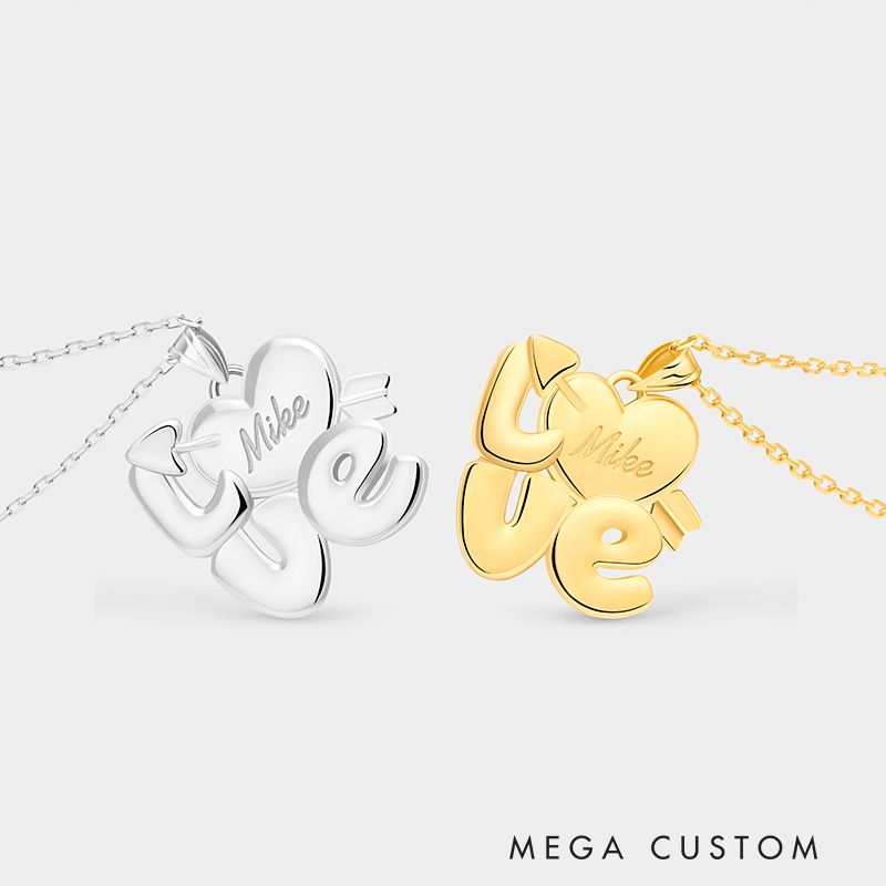 Personalized Custom Name Love Necklace Heart and Arrow Design 925 Sterling Silver or Gold Plated Personalized Engraved Pendant Romantic Gift for Her 925 Sterling Silver 