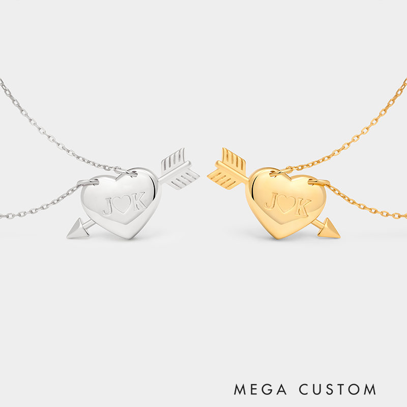Personalized Heart and Arrow Necklace – Custom Initials Love Pendant 925 Sterling Silver Gifts for Her