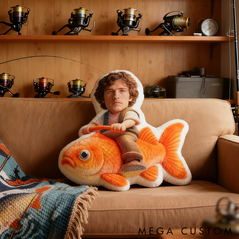 Personalized Fishing Photo Pillow Funny Fishing Pillow Face on Fish Design Graphic 3D Print Funny Gift for Fishing Lovers Unique Home Decor