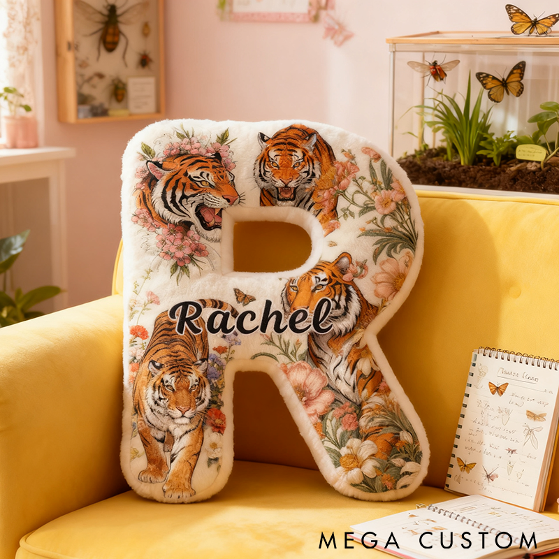 Personalized Tiger Letter Pillow Nature Inspired Design Custom Name Graphic 3D Print Perfect for Wildlife Lovers Outdoor Adventures and Unique Home Decor