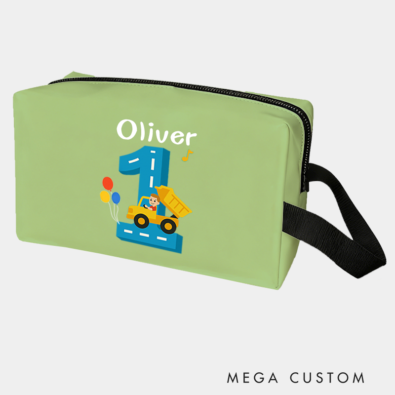 Personalized Number Cars Theme Custom Kids Name Number and Color Toiletry Bag for Kids Travel Gifts and Daily Use