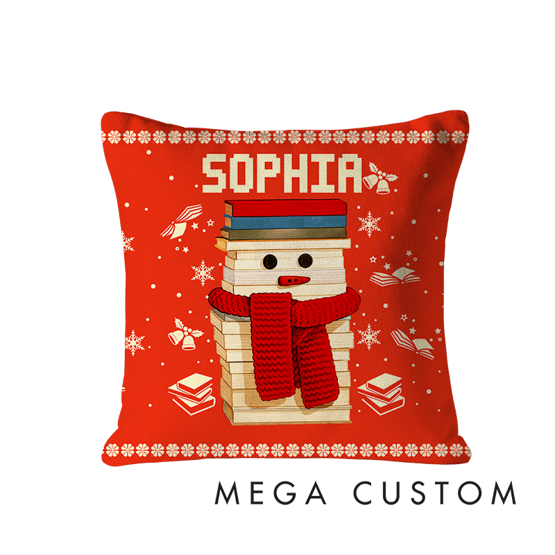 Personalized Christmas Bookworm Decorative Pillow Warm Holiday Gift for Book Lovers