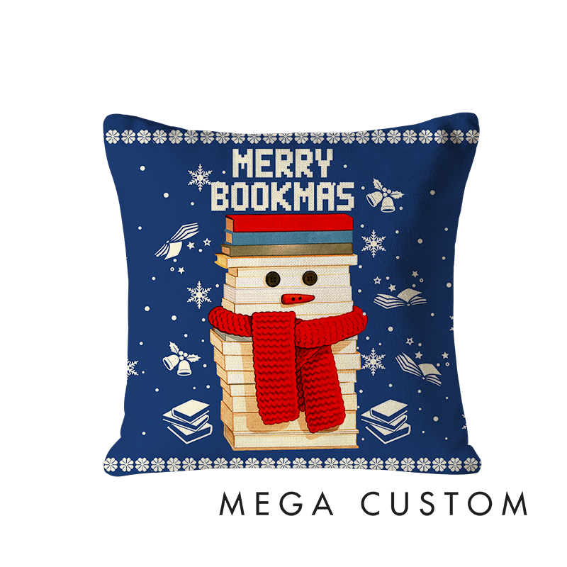 Personalized Christmas Bookworm Decorative Pillow Warm Holiday Gift for Book Lovers