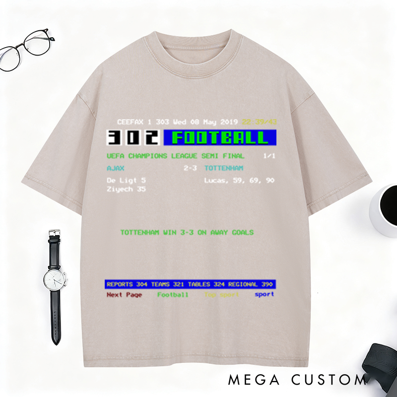 Personalized Retro Football Match Report Washed T-Shirt Capturing Thrilling Game Moments for Football Fans