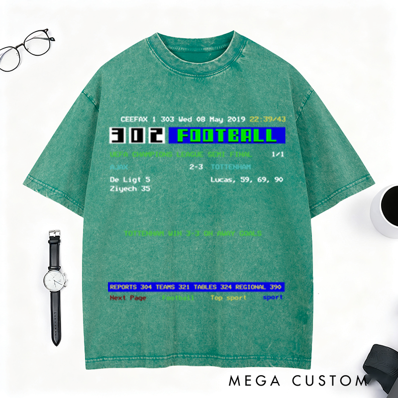 Personalized Retro Football Match Report Washed T-Shirt Capturing Thrilling Game Moments for Football Fans