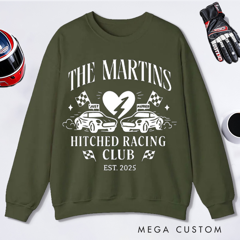 Personalized Just Married Racing Club Hoodie Custom Year and Text Gift for Newlyweds Car Lovers