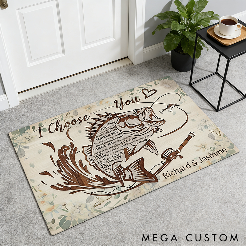 Personalized Fishing Doormat with Romantic Design Custom Names  Perfect Gift for Couples and Fishing Lovers Decorative and Non-Slip Mat