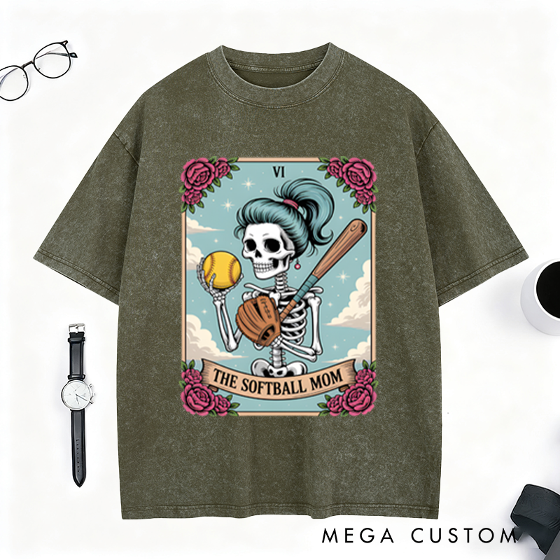 Personalized Softball Skeleton T-Shirt with Vibrant Floral Accents