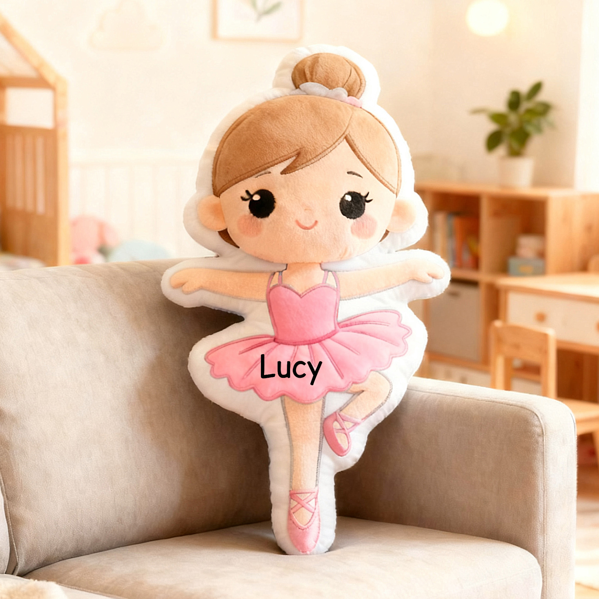 Personalized Ballet Dancers Pillow with Your Own Name Hair Color Skin Tone Soft Stuffed Toy for Kids Unique Decorative Cushion for Girls' Room and Dance Studio