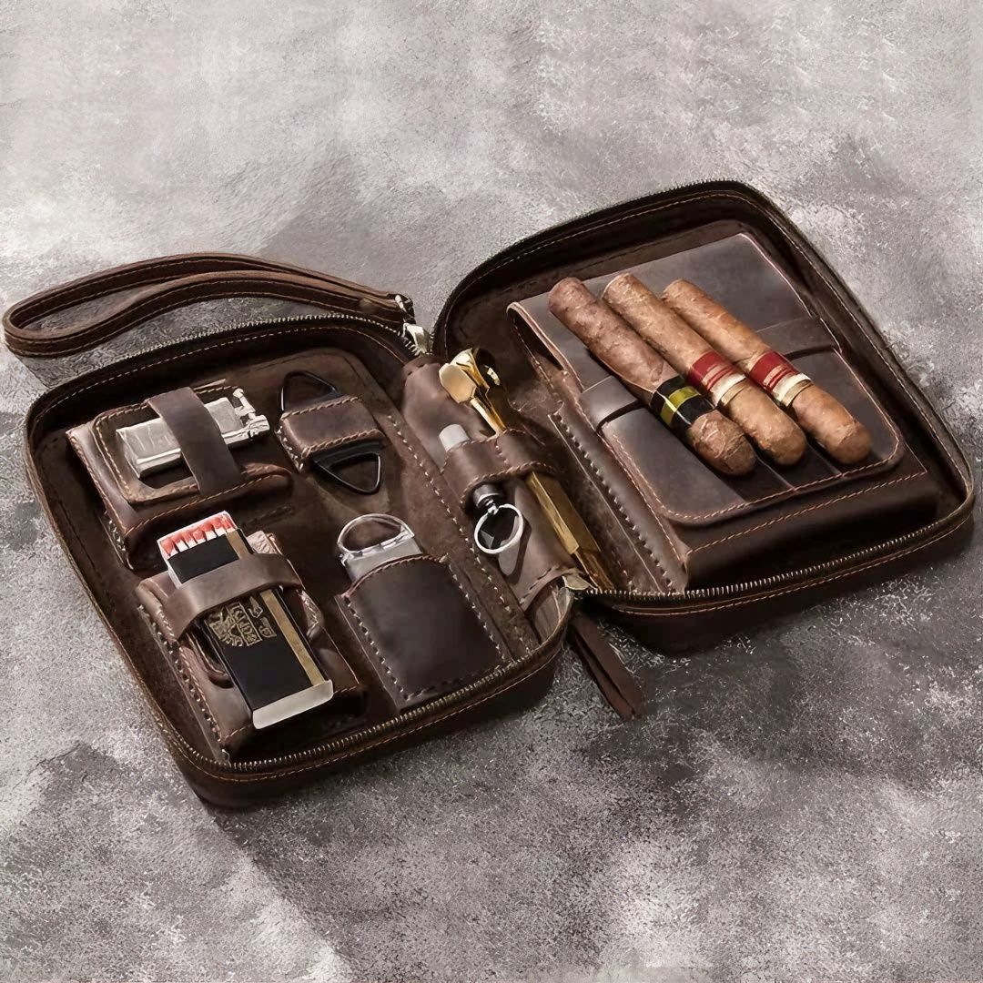 Personalized Leather Travel Cigar Box Case For Cigar Accessories Handmade Cigar Case of Genuine Leather Crazy Horse