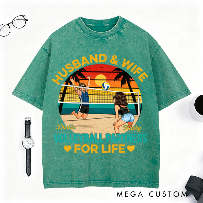 Personalized Volleyball Partners for Life T-Shirt with Custom Names for Husband and Wife
