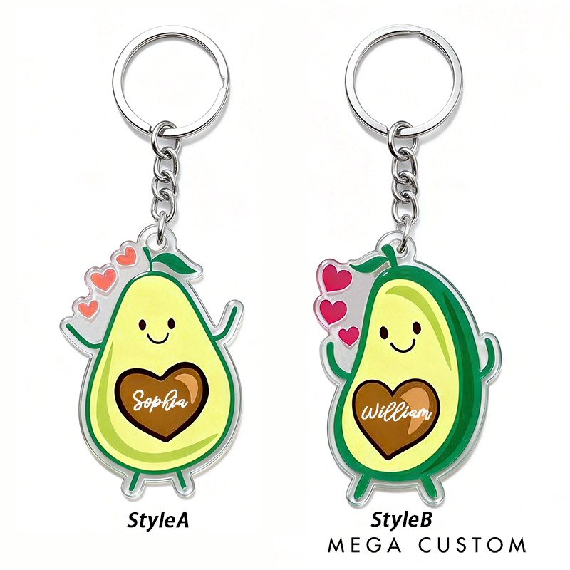 Personalized Adorable Avocado Couple Keychain Custom Couple Names Whimsical Holiday Gift for Couples