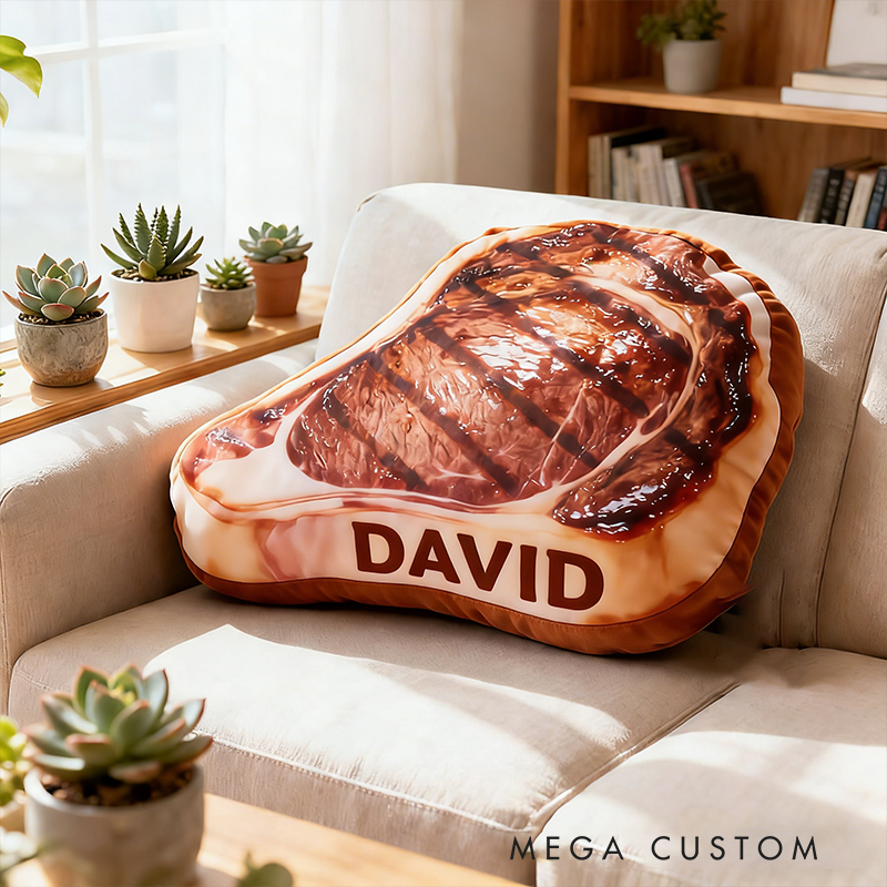 Personalized Steak Shaped Pillow Custom Name Plush Appreciation Gifts Three Styles Available