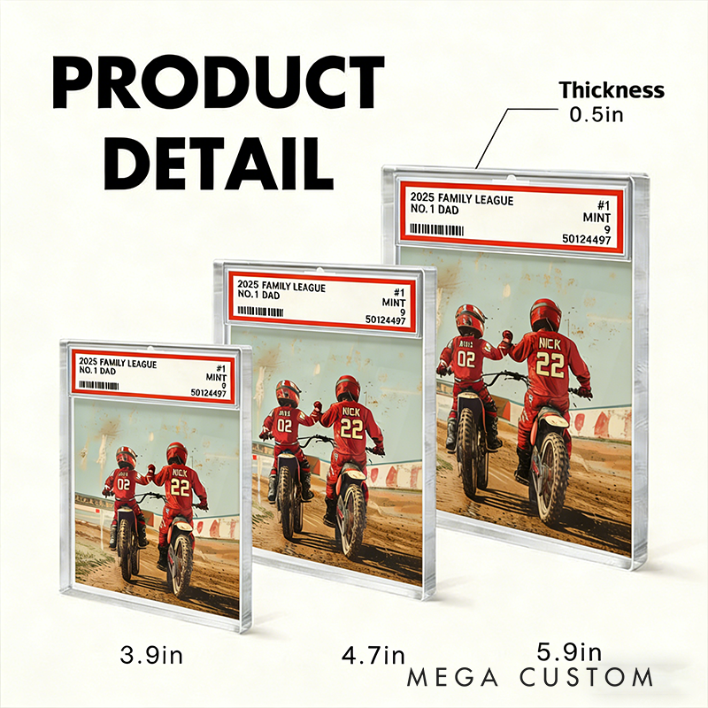 Personalized Fathers Day Gifts Custom Motocross Dad Acrylic Plaque Trading Card Style with Dad and Kids Names Motorcycle Decor