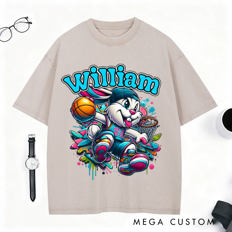 Personalized Easter Basketball Washed T-Shirt with Custom Name Design