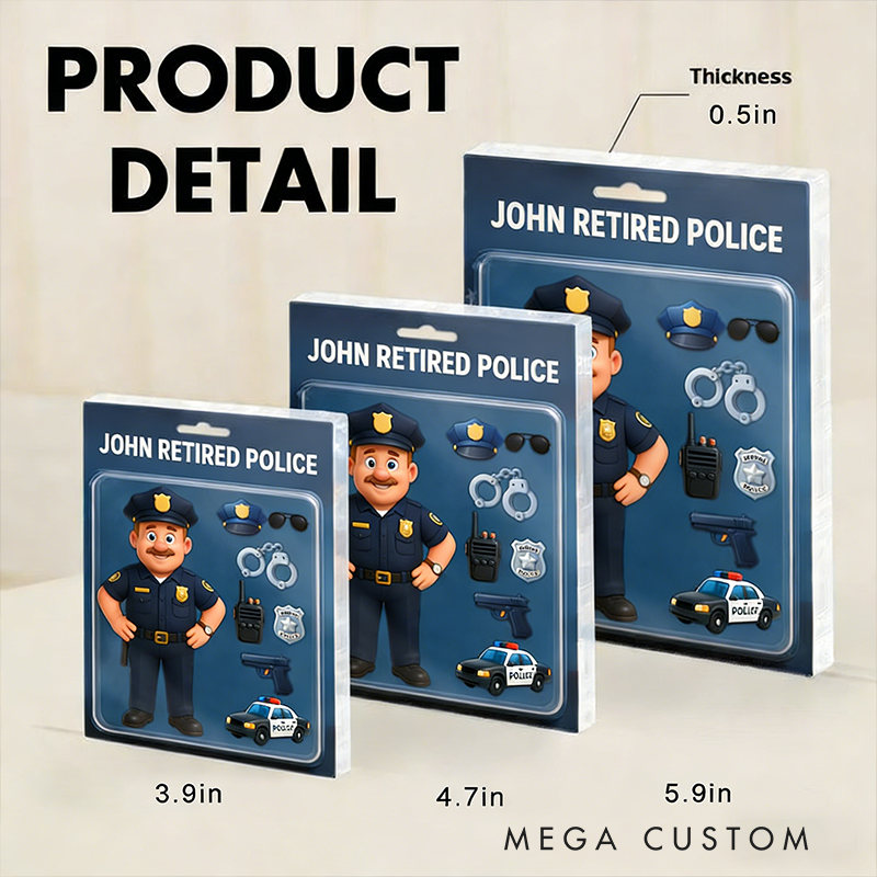 Personalized Police Gifts Custom Cartoon Officer Acrylic Plaque Personalized Character Figure Block for Husband Coworker or Men Gift