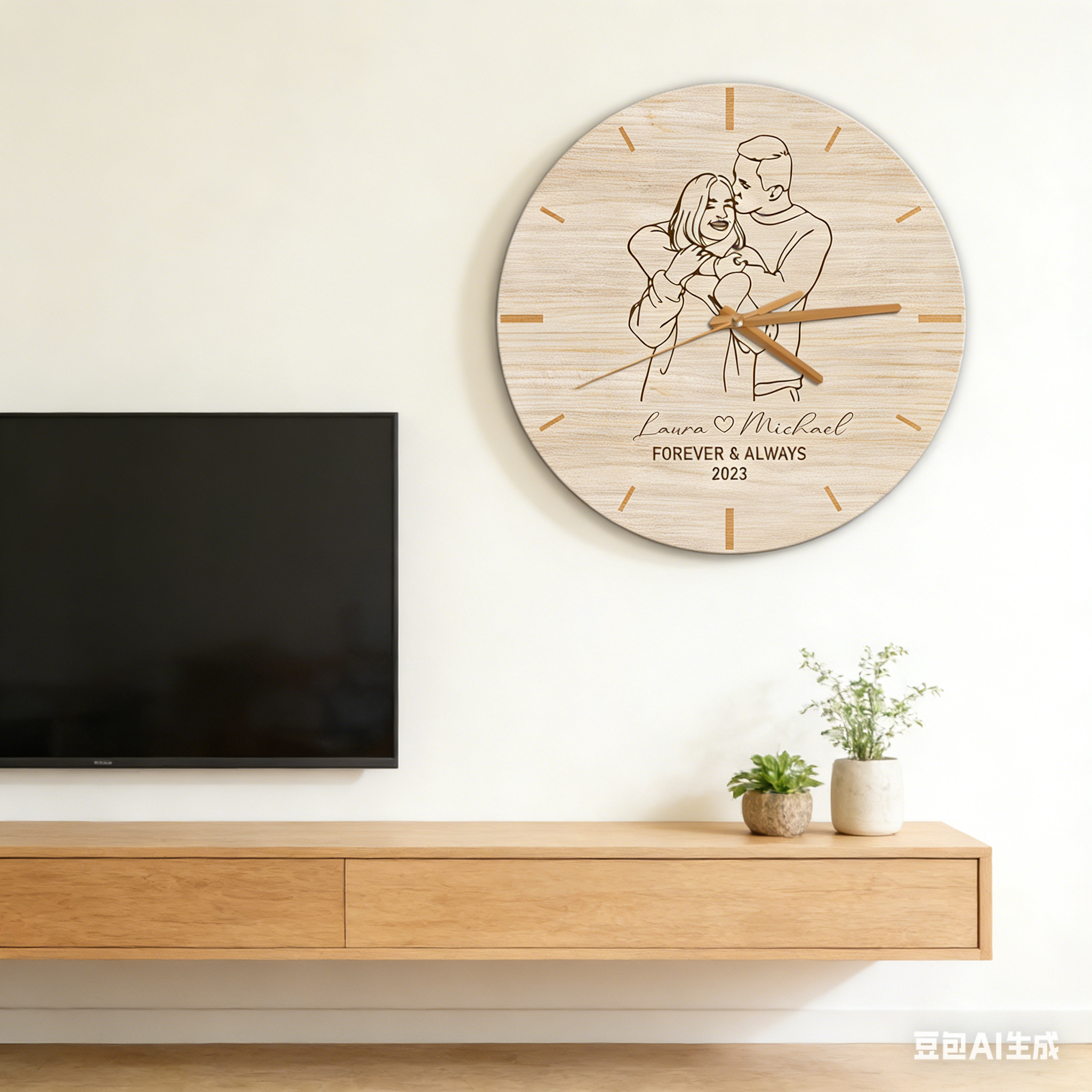 Personalized Couple Photo Forever and Always Wall Clock Custom Wall Clock with Couple Photo Line Portrait Anniversary Valentine's Day Gift for Him Her