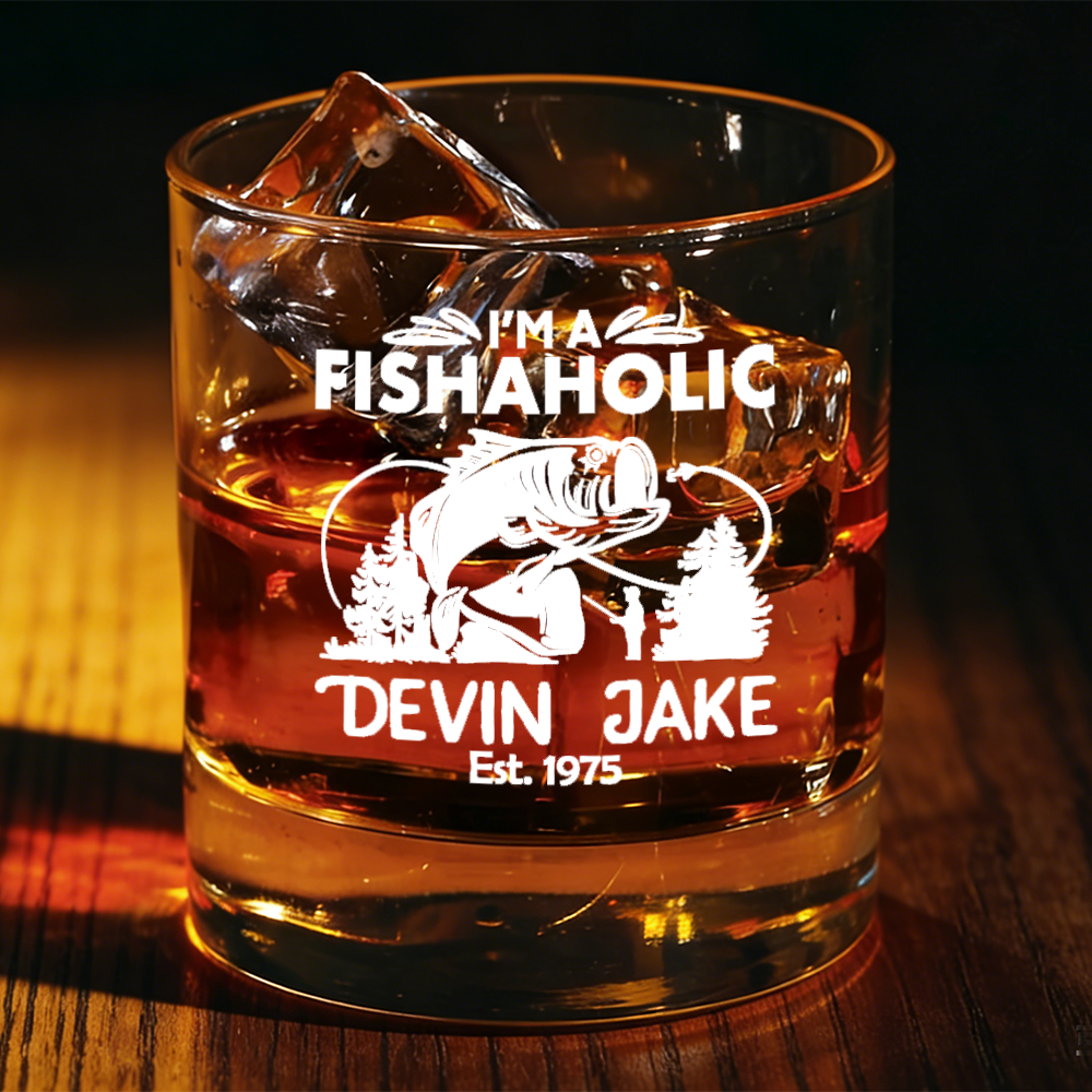 Personalized Fisherman Whiskey Glass Outdoors Fishing Lover Whiskey Glasses Fishing Gifts for Man Husband