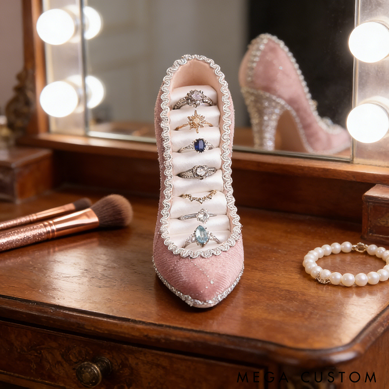High Heel Ring Holder Display Elegant Jewelry Organizer with Soft Lining Perfect for Ring Storage and Dressing Table Decor