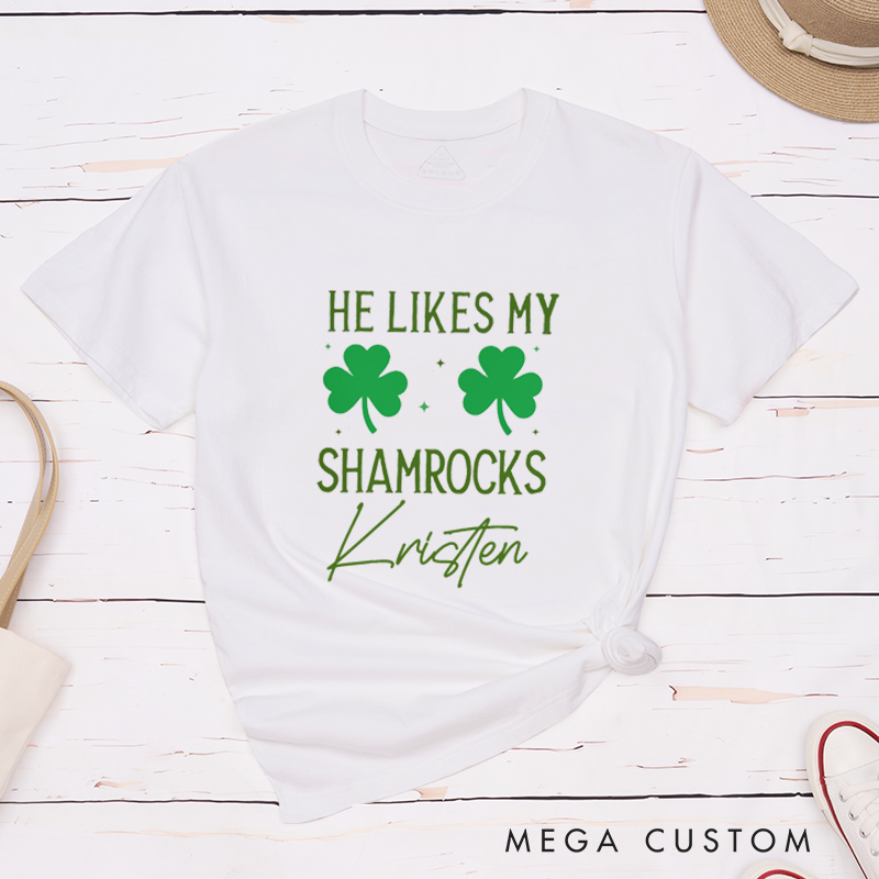 Personalized Funny Couple St. Patrick's Day Matching T-Shirt Shamrock and Leprechaun Shirt For Him and Her