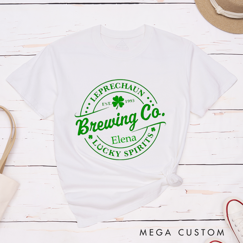 Personalized St. Patrick's Day Leprechaun Brewing Co Lucky Sprits Couple Matching T-Shirt