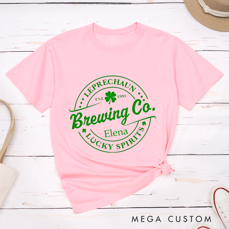 Personalized St. Patrick's Day Leprechaun Brewing Co Lucky Sprits Couple Matching T-Shirt