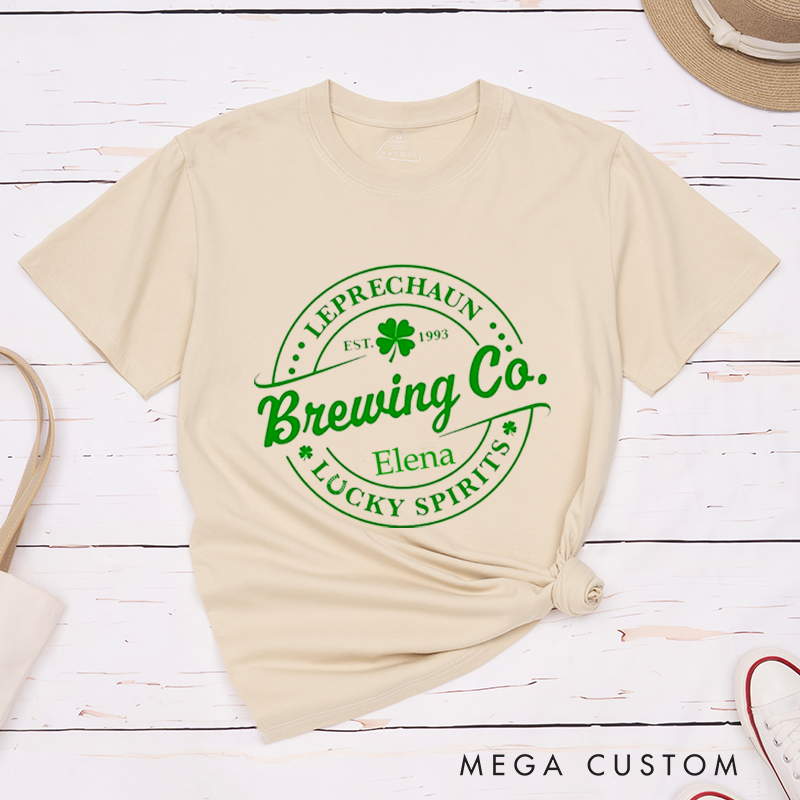 Personalized St. Patrick's Day Leprechaun Brewing Co Lucky Sprits Couple Matching T-Shirt