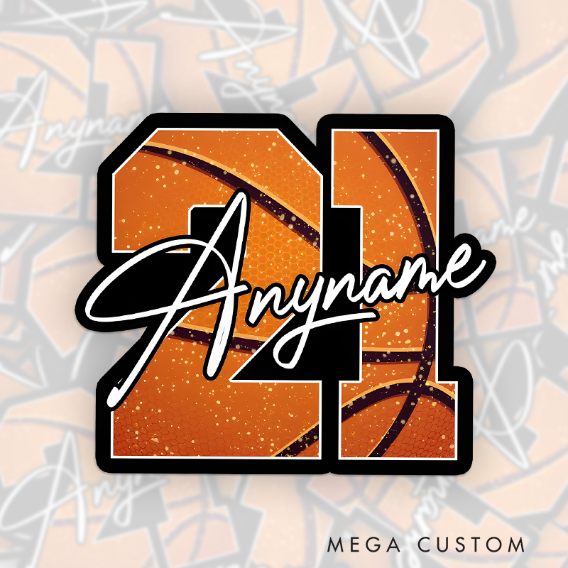 Personalized Basketball Decal with Custom Name and Number Glitter Textured Sports Design for Players and Fans
