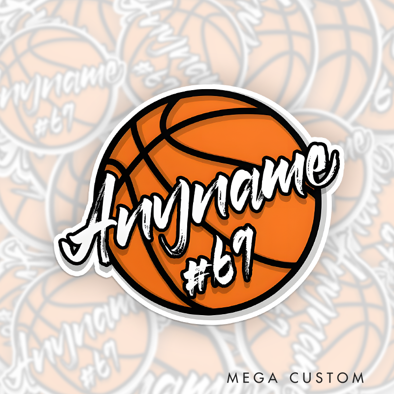 Personalized Basketball Decal with Custom Name and Number Bold Handwritten Style Design for Players and Fans