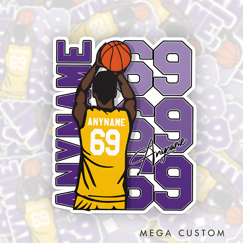 Personalized Basketball Decal with Custom Name and Number Dynamic Shooting Pose Design