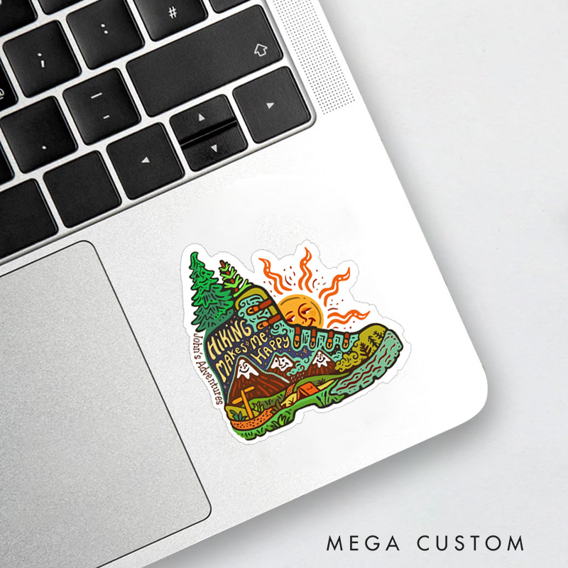 Personalized Hiking Makes Me Happy Sticker Exploring Scenery Camping Adventure Sticker for Nature Travelers Outdoors Lover Gift