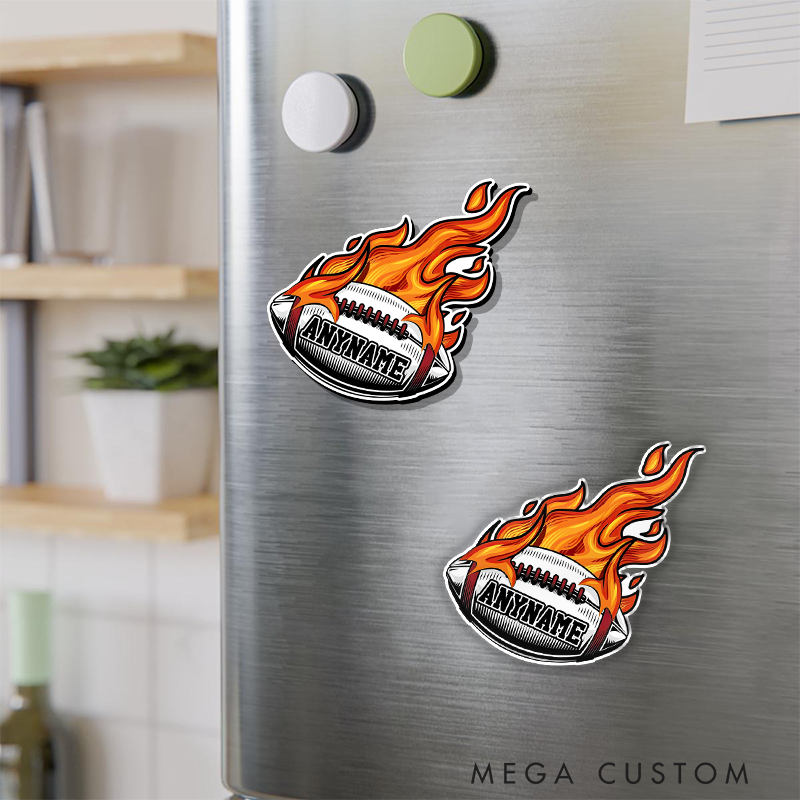 Personalized American Football and Rugby Fire Ball Fridge Magnets with Custom Name 