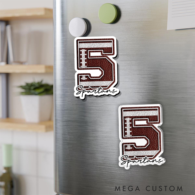 Personalized American Football and Rugby Fire Ball Fridge Magnets with Custom Name and Number