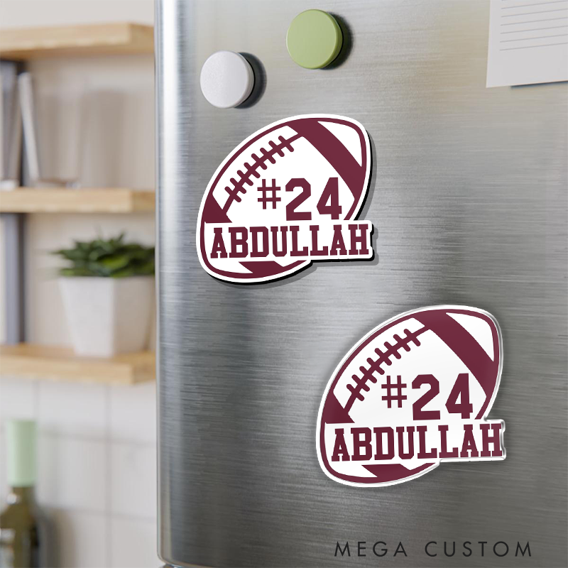 Personalized American Football and Rugby Fridge Magnets with Custom Player Name and Number for Fans