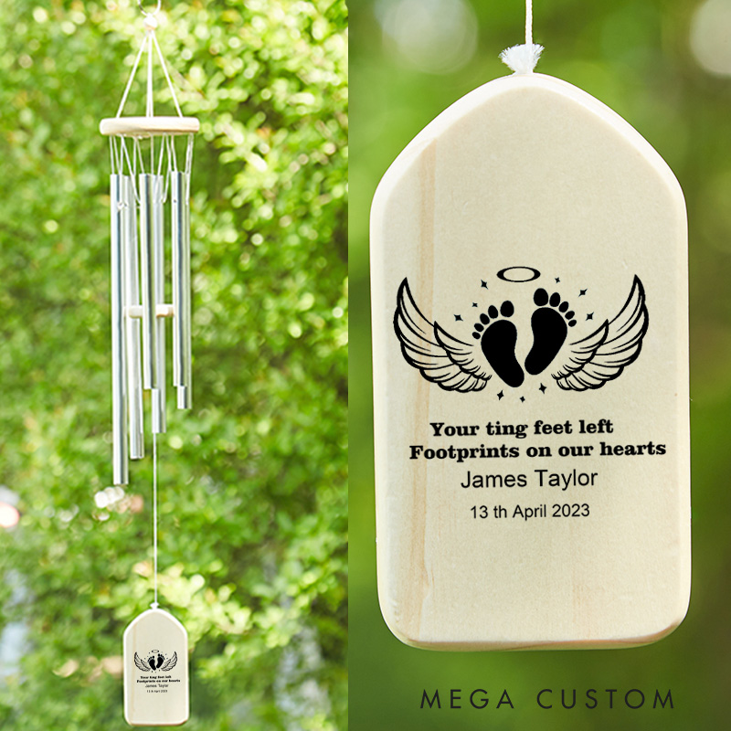 Personalized Baby Loss Wind Chime Baby Miscarriage Infant Loss Keepsake Baby Footprint Memorial Pregnancy Loss Gifts for Mothers Baby Sympathy Gifts