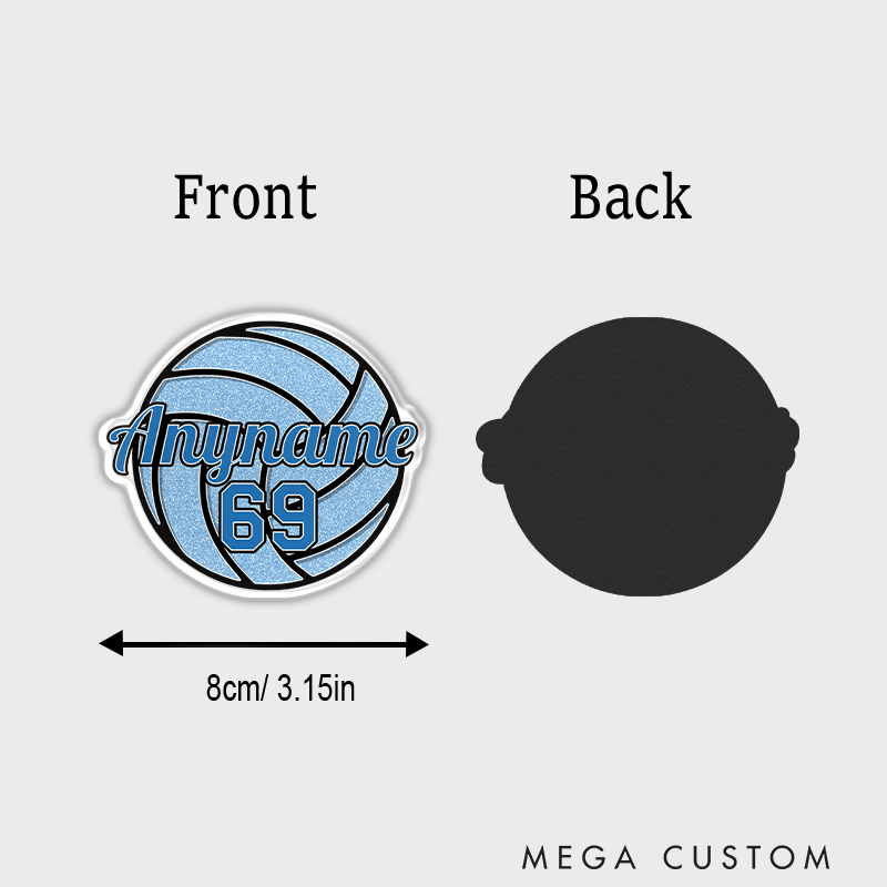 Personalized Volleyball Glitter Fridge Magnets with Custom Name and Number Design for Players and Fans