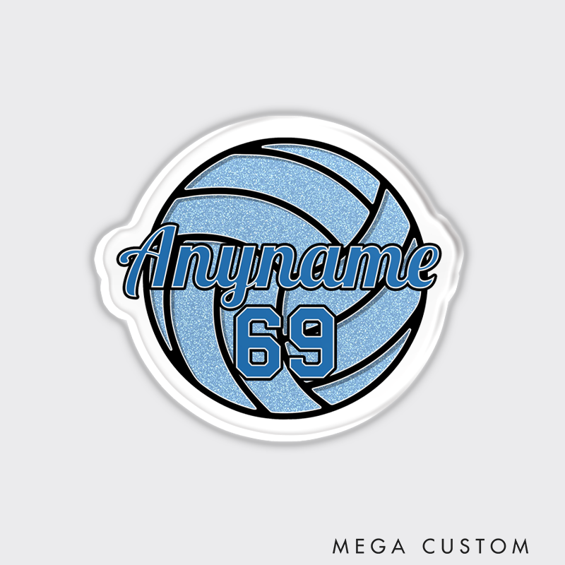 Personalized Volleyball Glitter Fridge Magnets with Custom Name and Number Design for Players and Fans