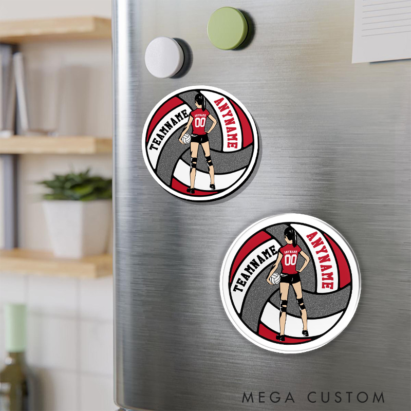 Personalized Volleyball Fridge Magnets with Custom Team Name and Number for Athletes and Fans