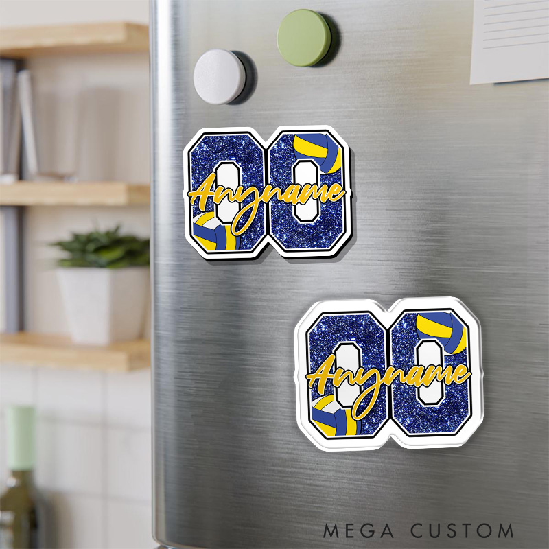 Personalized Volleyball Fridge Magnets Glitter Name and Nmuber for Gatherings and Celebrations