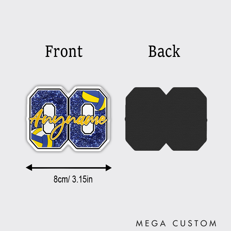 Personalized Volleyball Fridge Magnets Glitter Name and Nmuber for Gatherings and Celebrations