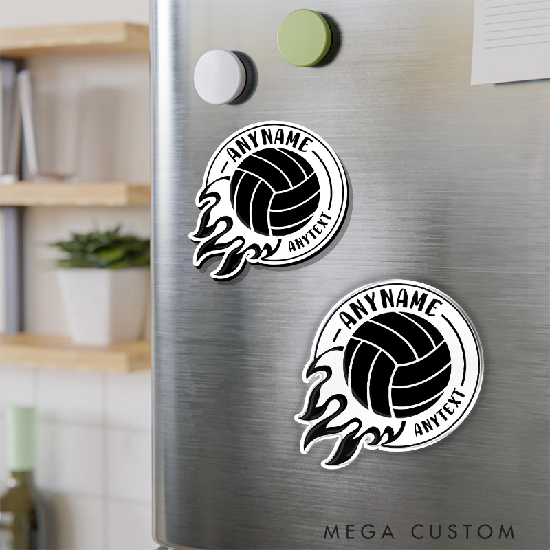 Personalized Volleyball Fridge Magnets Name and Text with Dynamic Ball Design
