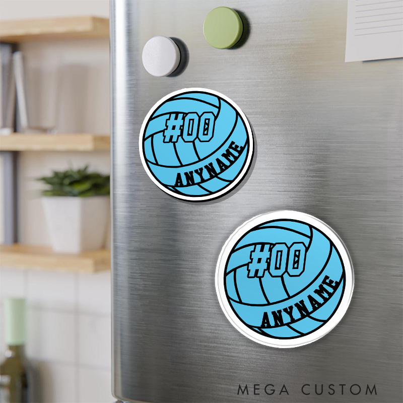 Personalized Volleyball Fridge Magnets Custom Sports Name and Player Number for Laptop